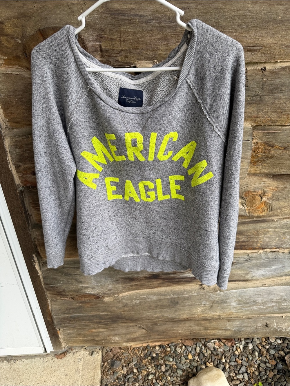 American Eagle Outfitters Gray Pullover with Neon Yellow Graphic